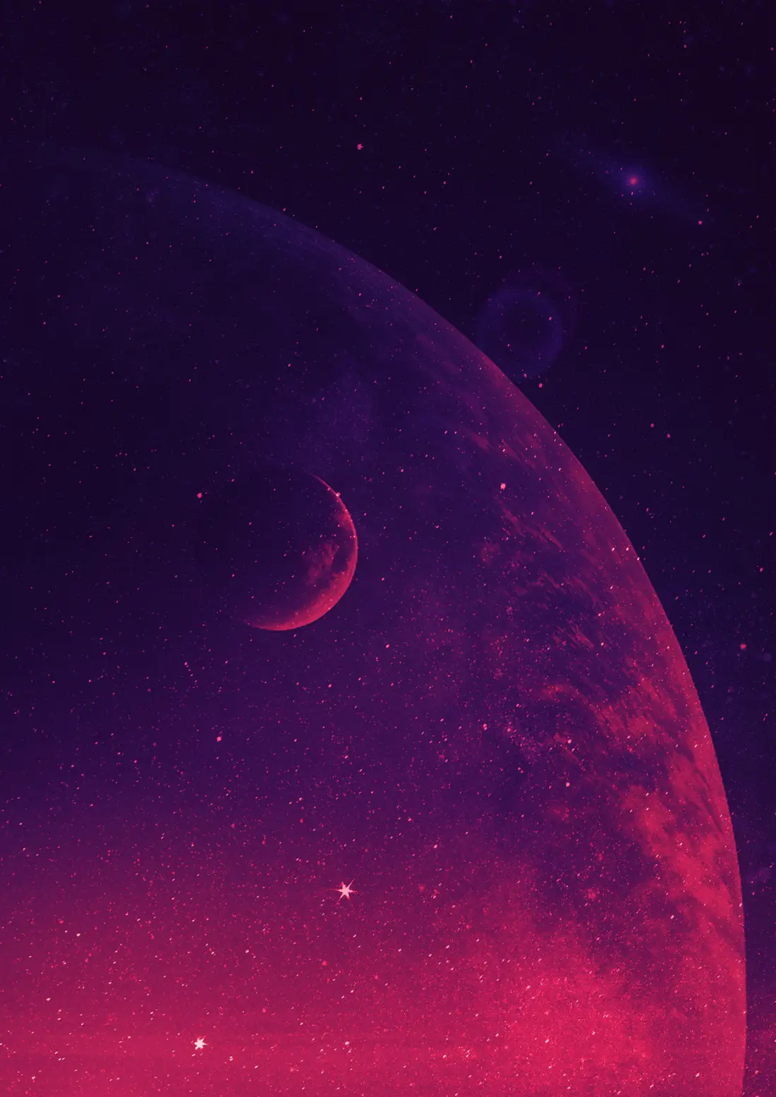Planeta z księżycem na tle gwiazd